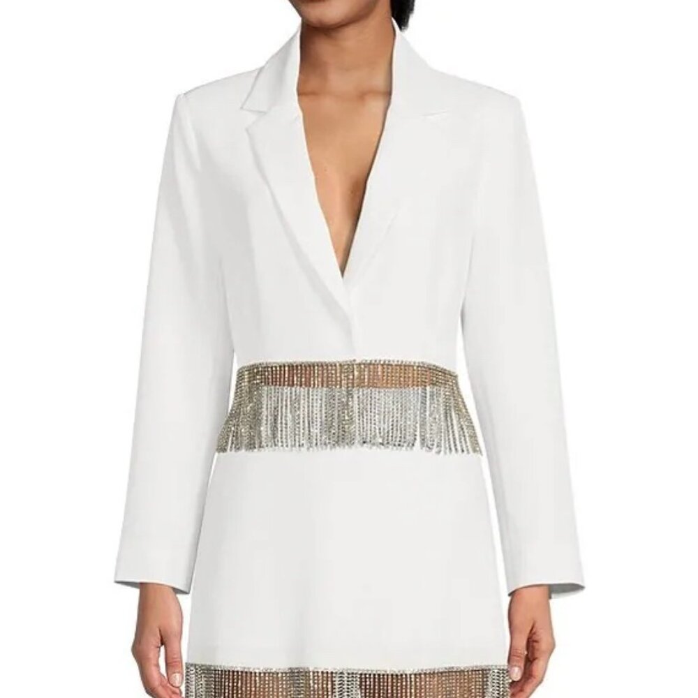 Gianni Bini Anya Rhinestone Fringe Point Collar Long Sleeve Coordinating Jacket